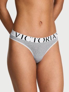 Трусики Exploded Logo Cotton Thong Panty Medium Heather Grey (1NG0) Victoria's Secret 27245725 фото