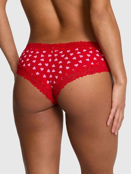 Трусики Wink Lace-Trim Cheeky Panty Bright Vermillion Hearts (7HX2) Pink Victoria's Secret 27175365 фото