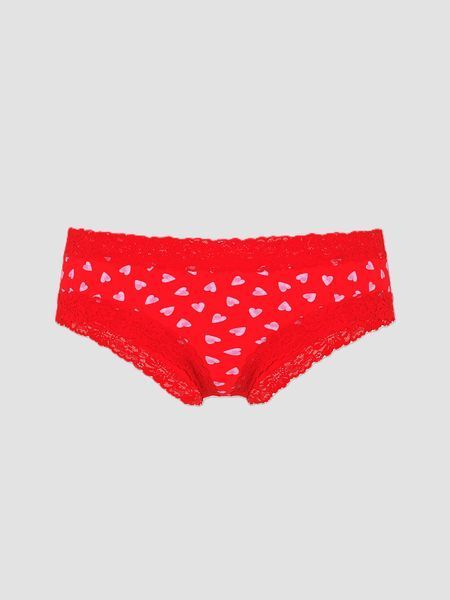 Трусики Wink Lace-Trim Cheeky Panty Bright Vermillion Hearts (7HX2) Pink Victoria's Secret 27175365 фото