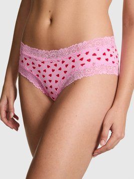 Трусики Wink Lace-Trim Cheeky Panty Pink Hearts (7E4R) Pink Victoria's Secret 27175262 фото