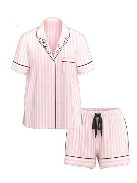 Піжама Flannel Short Pajama Set Pretty Blossom Multi Stripe Embroidered Collar Victoria's Secret 27157553 фото