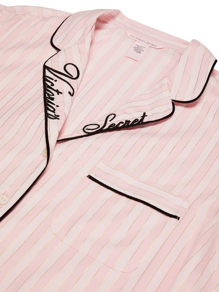 Піжама Flannel Short Pajama Set Pretty Blossom Multi Stripe Embroidered Collar Victoria's Secret 27157553 фото