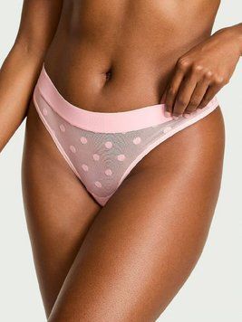 Трусики Sheer Heritage Shimmer Thong Panty Angel Pink (7JX3) Victoria's Secret 27204263 фото