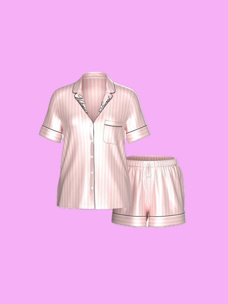 Піжама Glazed Satin Short Pajama Set Pink Stripe Victoria's Secret 27161895 фото