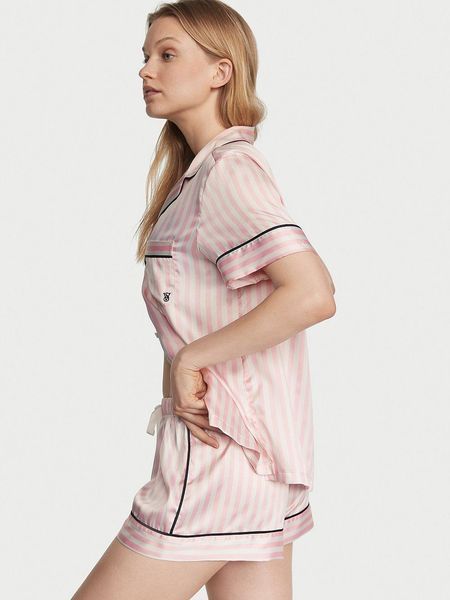 Піжама Glazed Satin Short Pajama Set PINK ICONIC STRIPES Victoria's Secret 26933338 фото