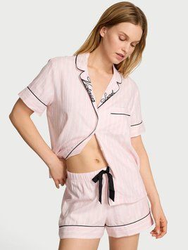 Піжама Flannel Short Pajama Set Pretty Blossom Multi Stripe Embroidered Collar Victoria's Secret 27157553 фото