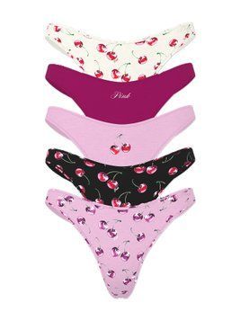 Набір трусиків 5-Pack Cotton Thong Panties V-Day Cherry Pack (5MSO) Victoria's Secret Pink 27173150 фото