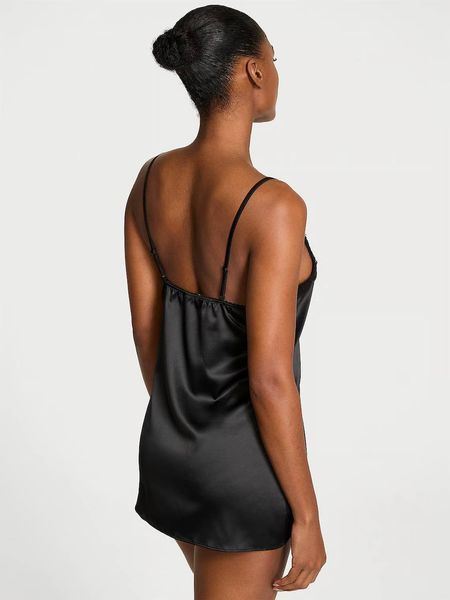 Пеньюар Satin Rose Lace-Trim Mini Slip Dress Black Victoria's Secret 7834349 фото