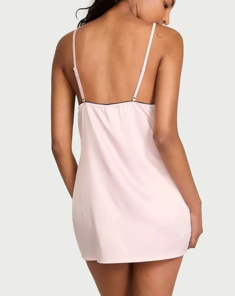 Пеньюар Satin Rose Lace-Trim Mini Slip Dress Pink Victoria's Secret 7834327 фото