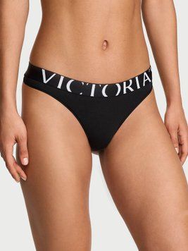 Трусики Exploded Logo Cotton Thong Panty Black (54A2) Victoria's Secret 27245934 фото